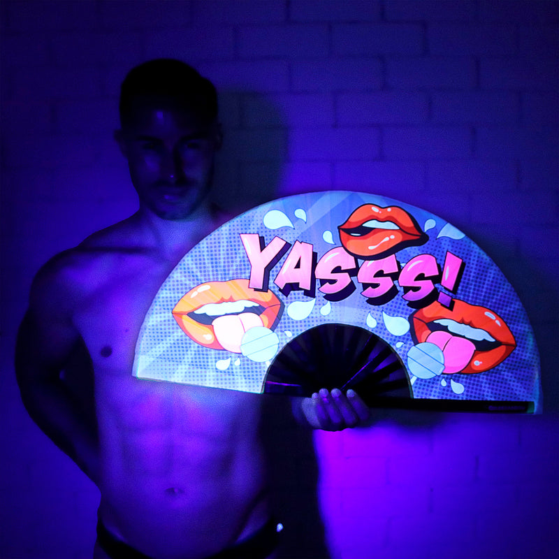 Yasss Lips and Lollipops UV Party Fan - Rude Rainbow Gay Party Summer