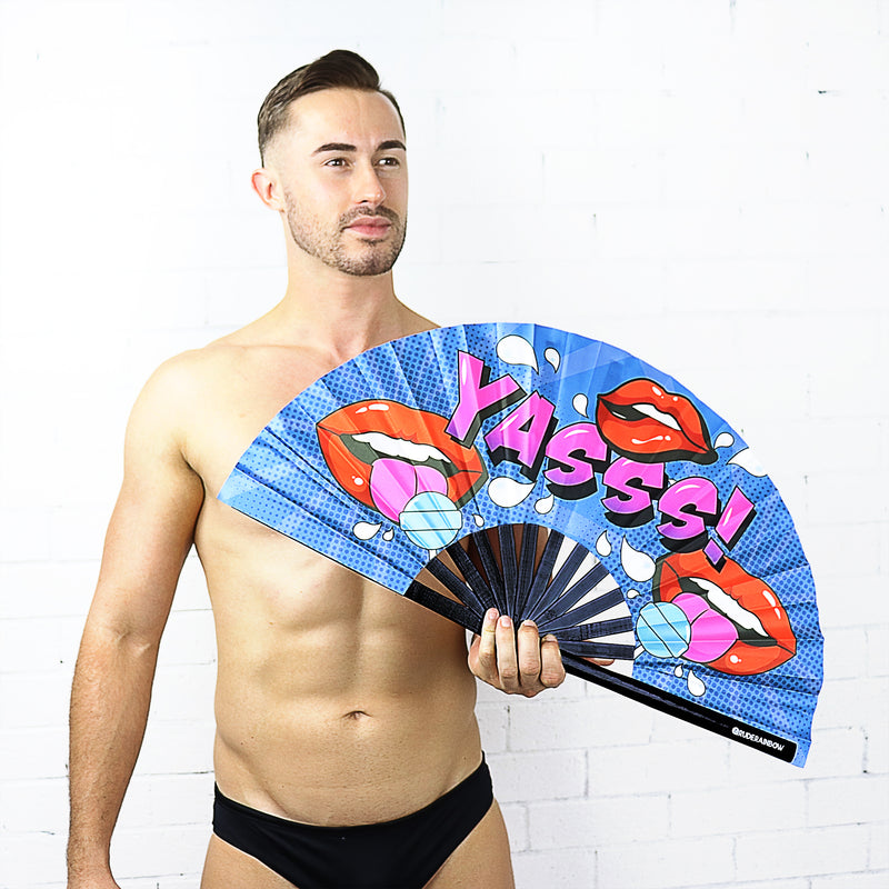 Yasss Lips and Lollipops UV Party Fan - Rude Rainbow Gay Party Summer