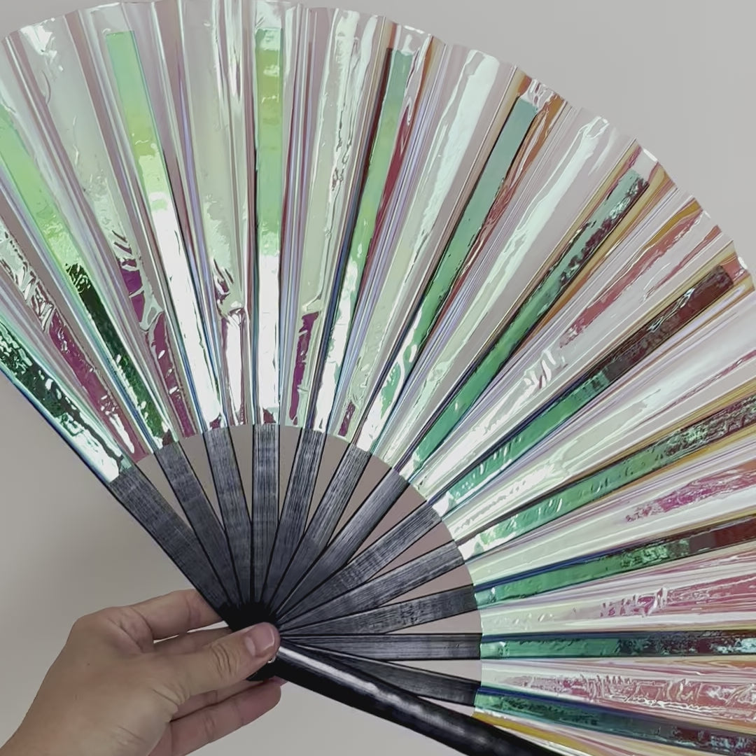 Iridescent PVC Party Fan - Blue/Pink